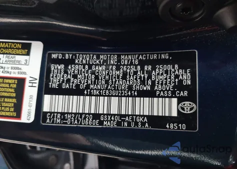 2016 Toyota Avalon Xle Premium из США, поврежденный, VIN 4T1BK1EB3GU235414